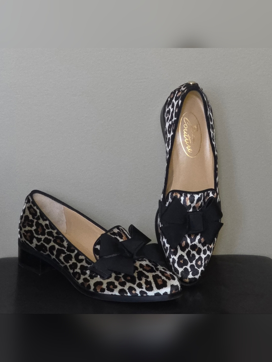 Browns Couture Shoes - Browns Couture Leopard Print Bow Loafers - Black/Tan Sz 37